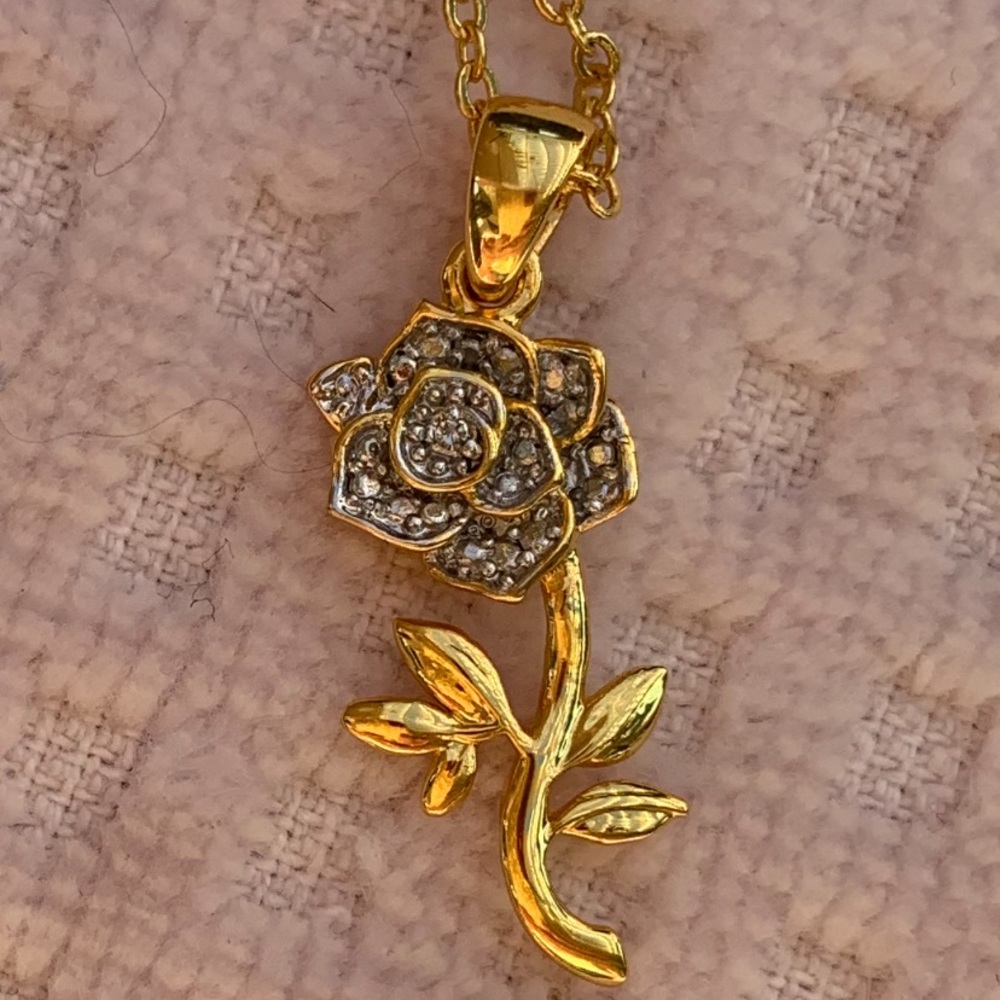Goldtone Chain and Crystal Rose Pendant